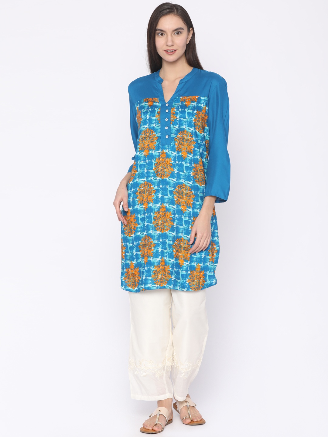 

AKKRITI BY PANTALOONS Women Blue Printed A-Line Kurta