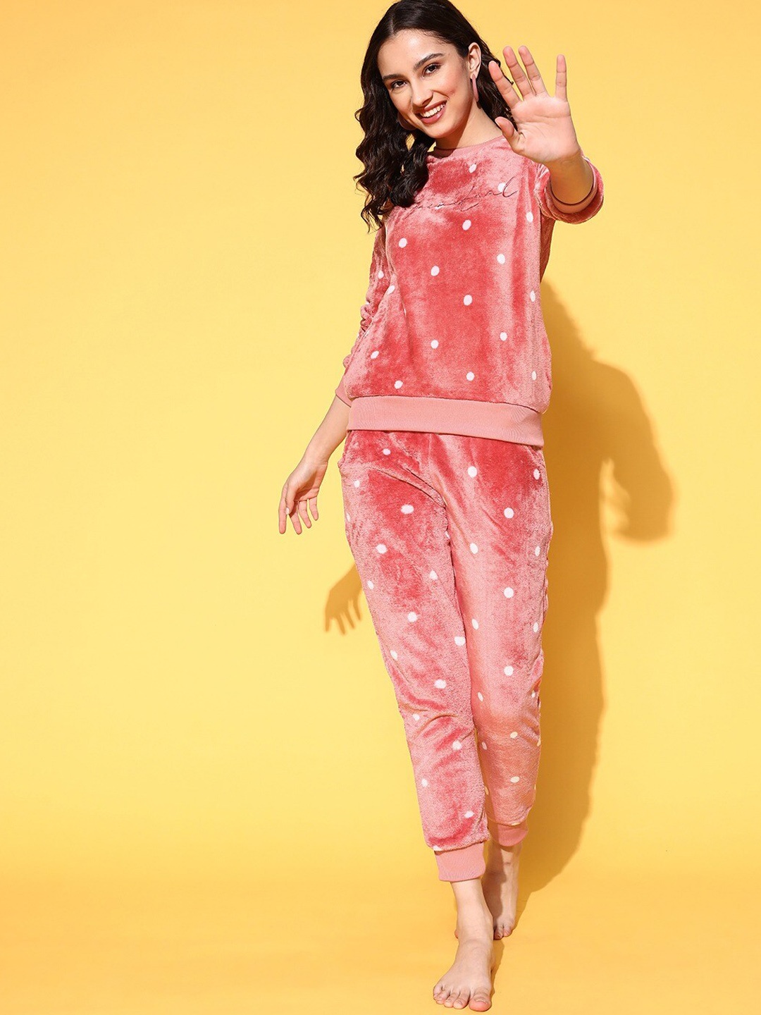 

Sweet Dreams Polka Dots Printed Nightsuits, Mauve