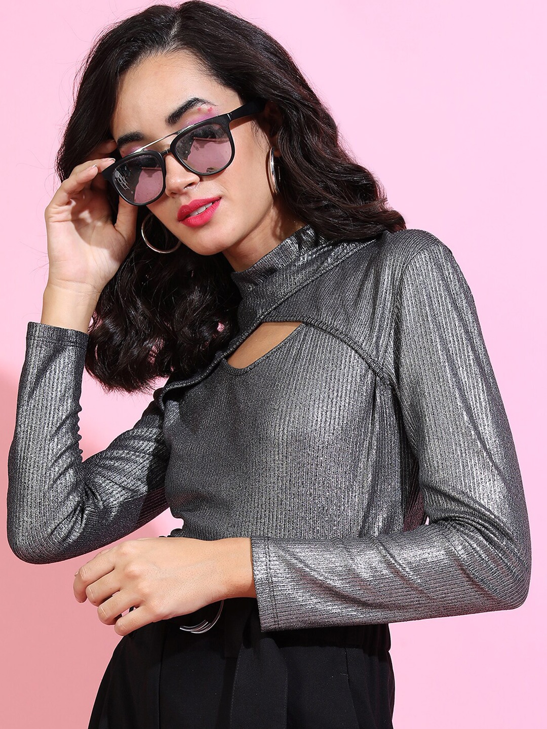 

Tokyo Talkies Black High Neck Cut-Out Detailed Top