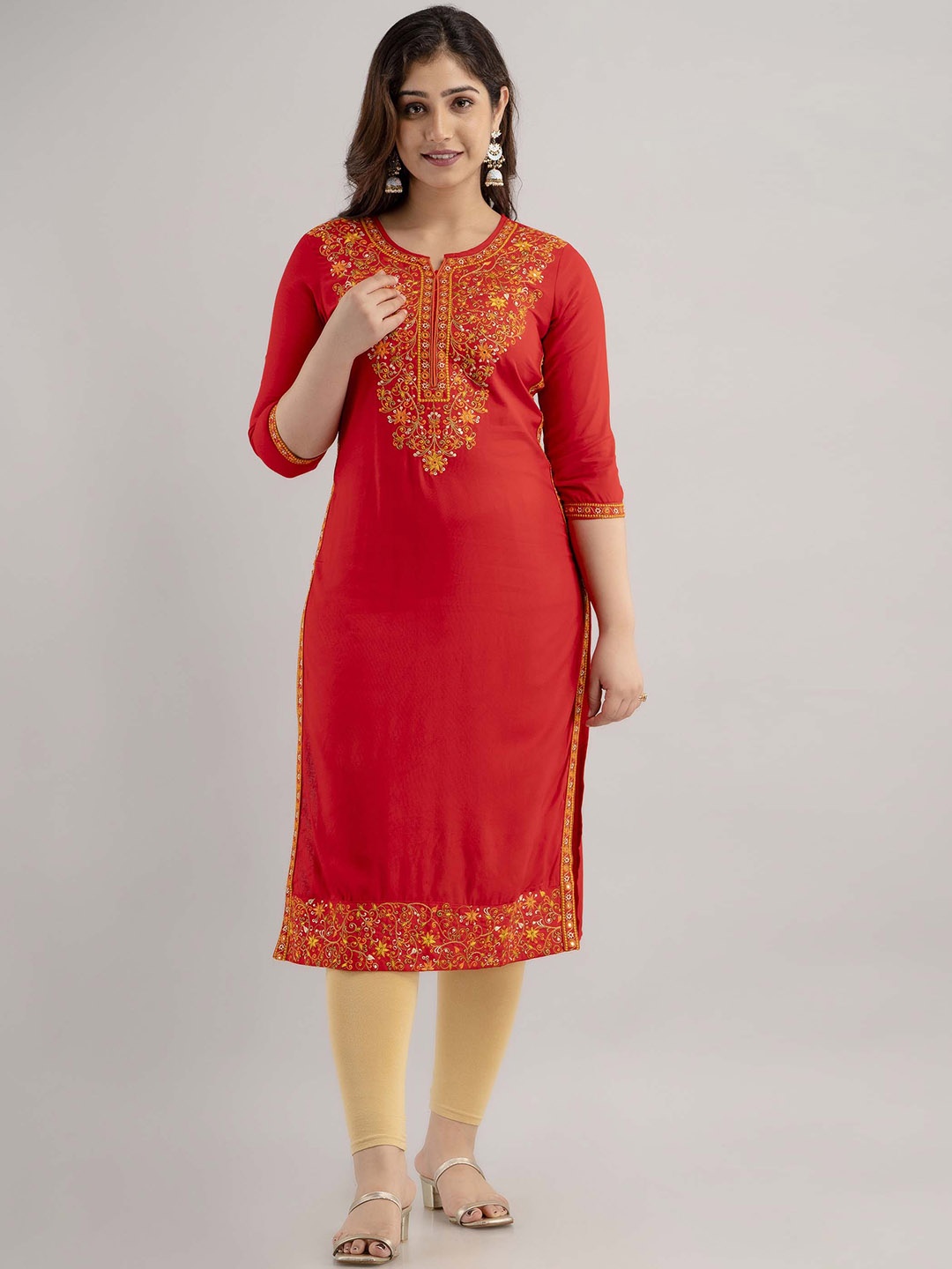 

FASHION DEPTH Paisley Yoke Design Anarkali Kurta, Red