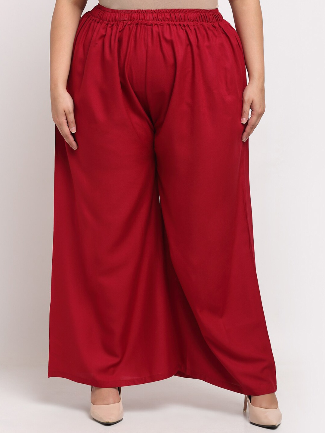 

TAG 7 Women Mid-Rise Wide Leg Ethnic Flared Palazzos, Maroon
