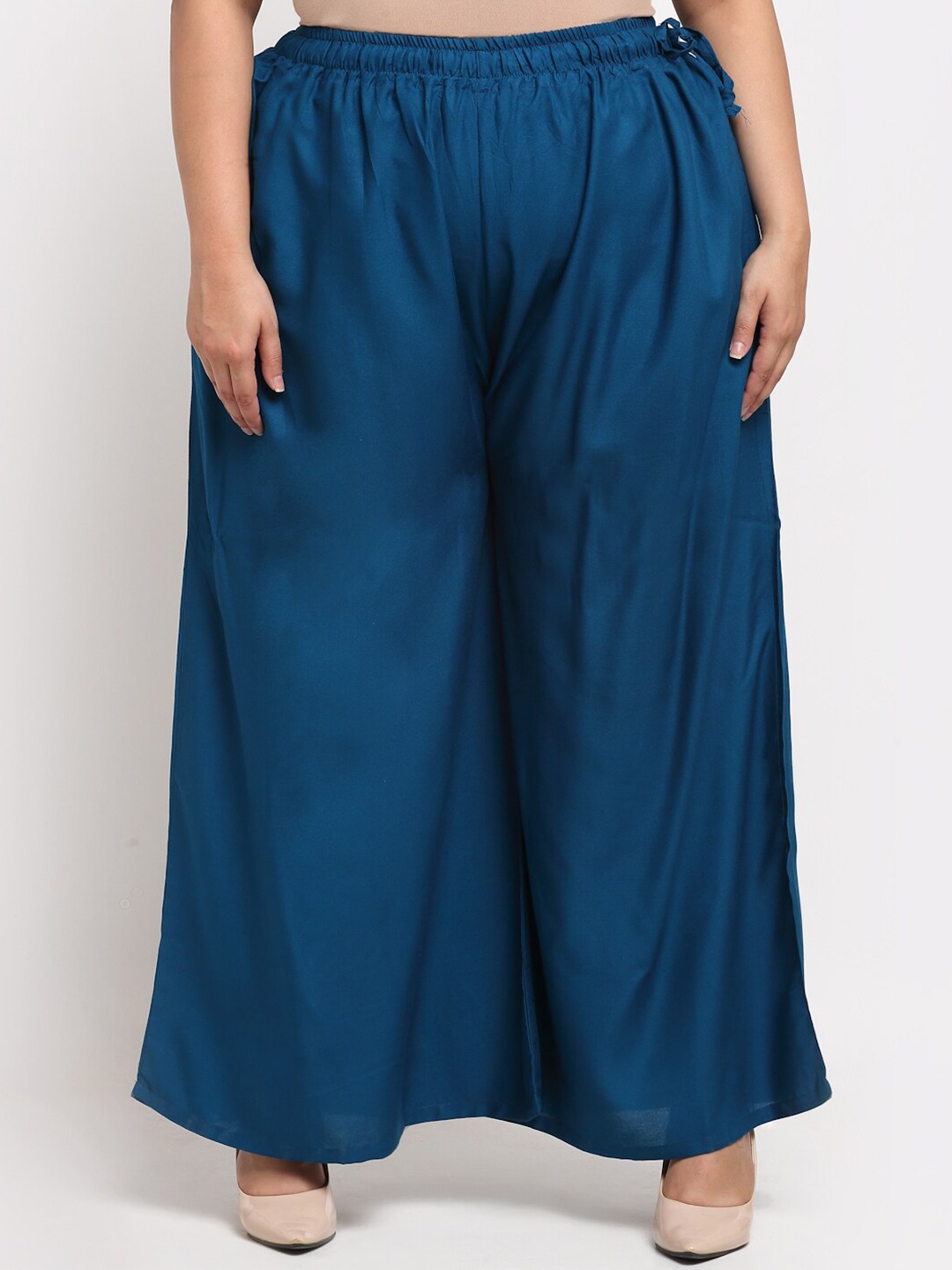 

TAG 7 Women Plus Size Mid-Rise Wide Leg Palazzos, Blue
