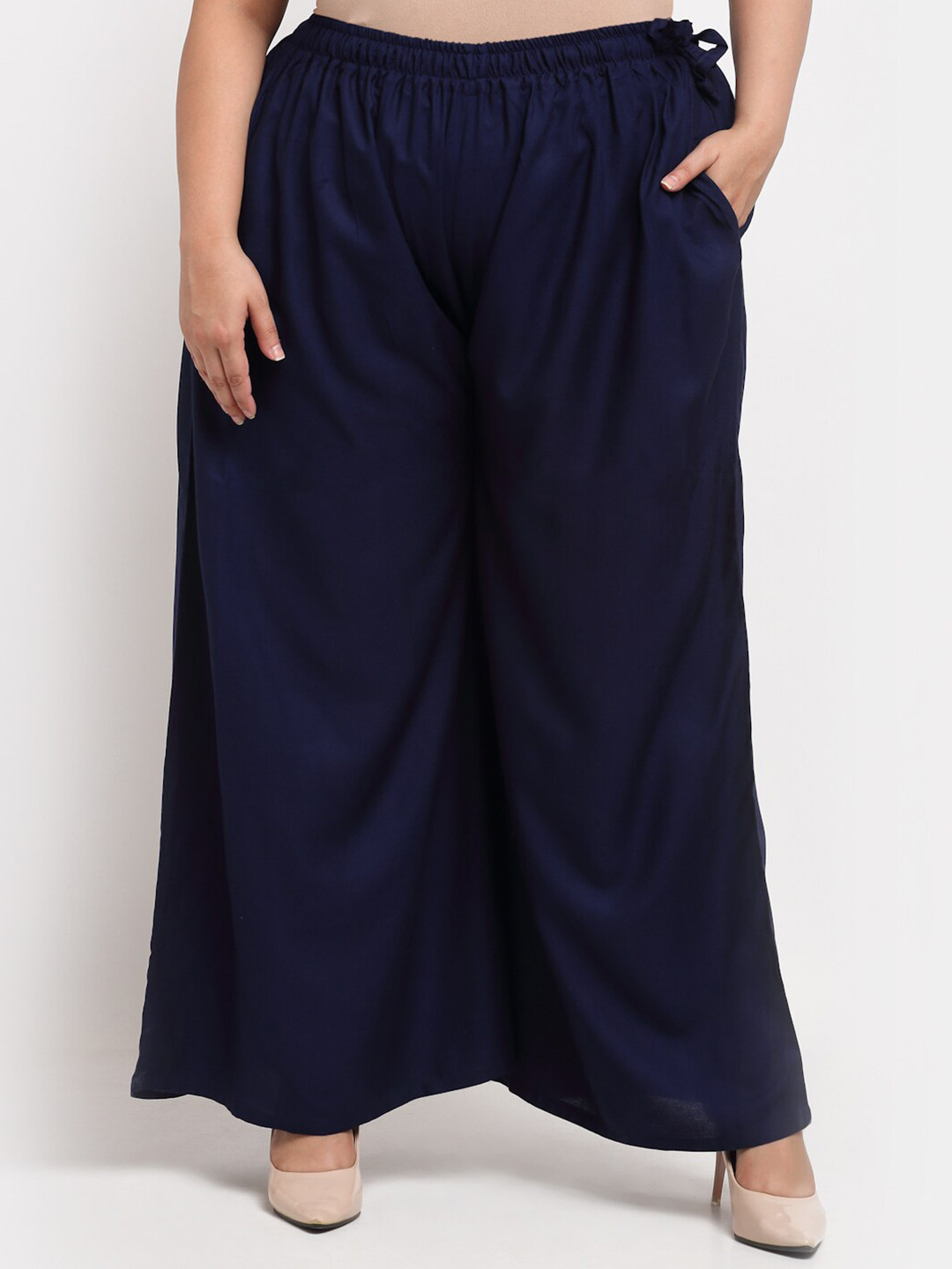 

TAG 7 Women Plus Size Mid-Rise Wide Leg Palazzos, Navy blue