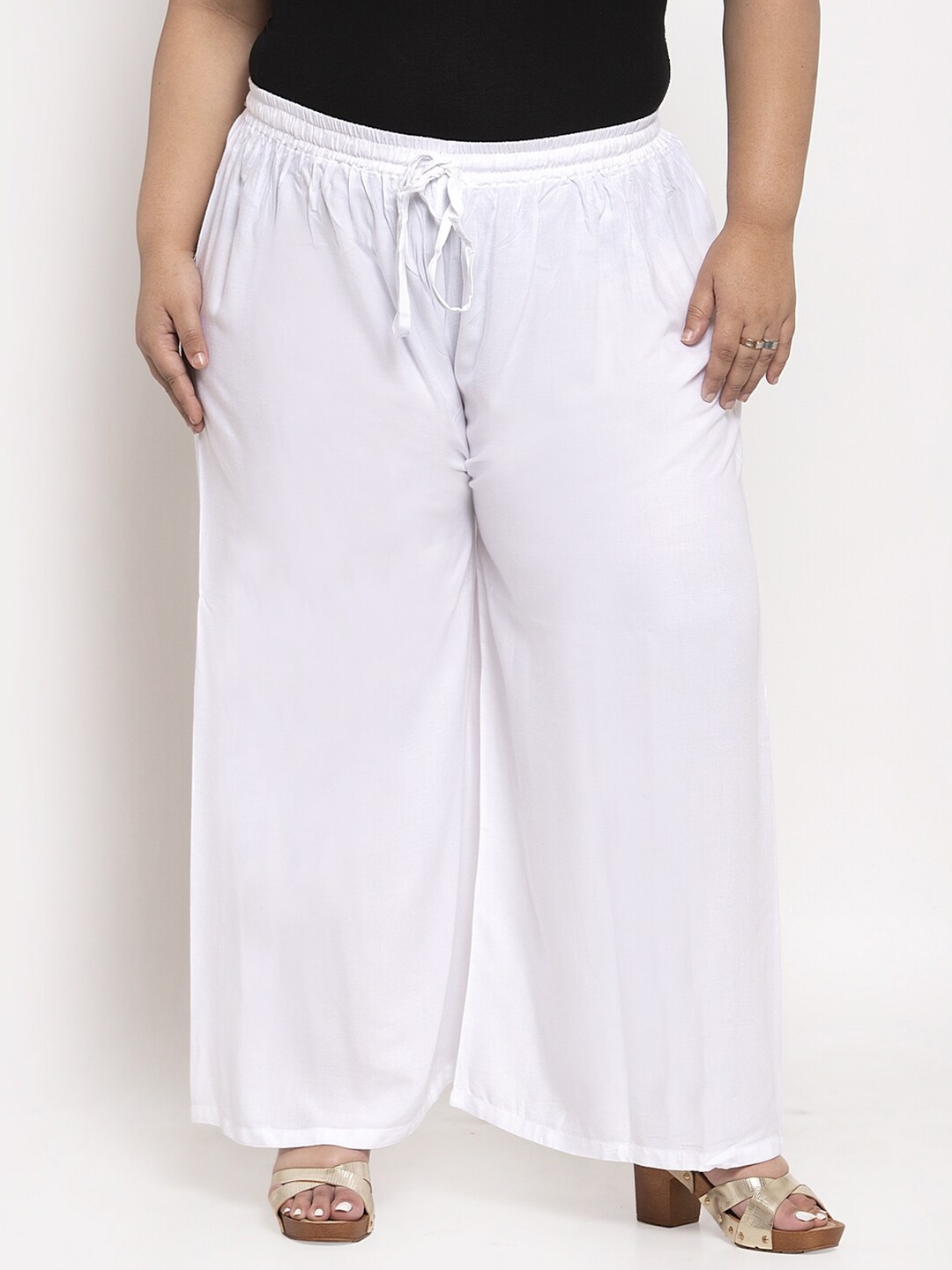 

TAG 7 Women Plus Size Mid-Rise Wide Leg Palazzos, White