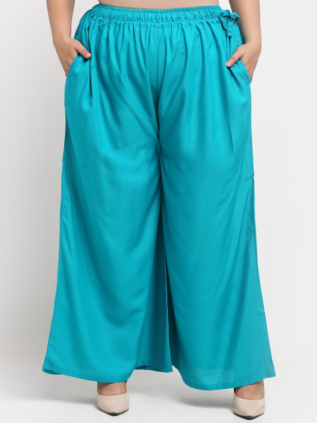

TAG 7 Plus Size Wide Leg Ethnic Palazzos, Blue