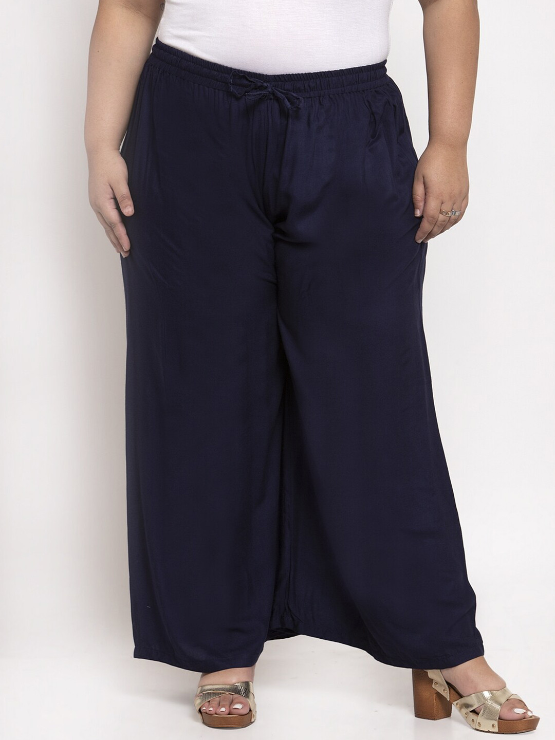 

TAG 7 Plus Size Ethnic Palazzos, Navy blue