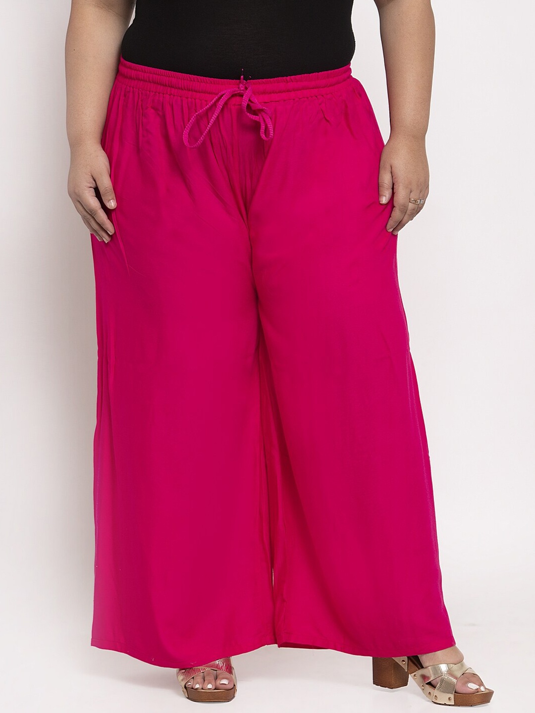 

TAG 7 Women Plus Size Mid-Rise Wide Leg Palazzos, Pink