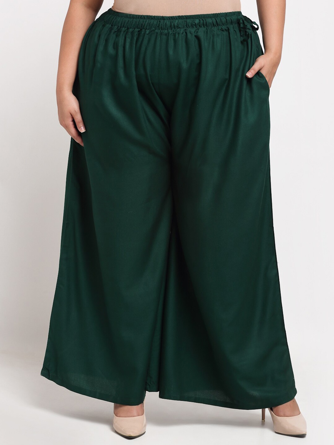 

TAG 7 Women Plus Size Mid-Rise Wide Leg Palazzos, Green