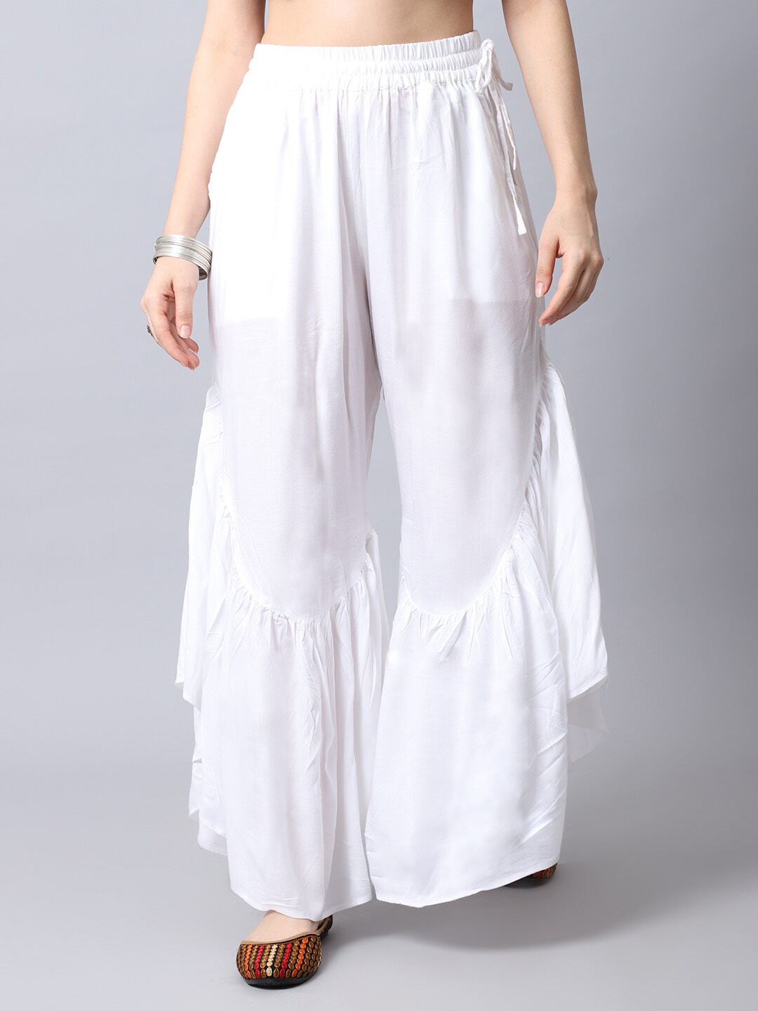 

TAG 7 Women Mid-Rise Flared Palazzos, White