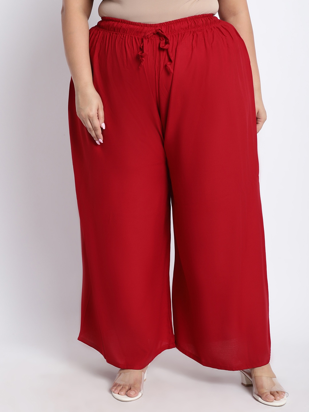 

TAG 7 Women Plus Size Mid-Rise Wide Leg Palazzos, Maroon