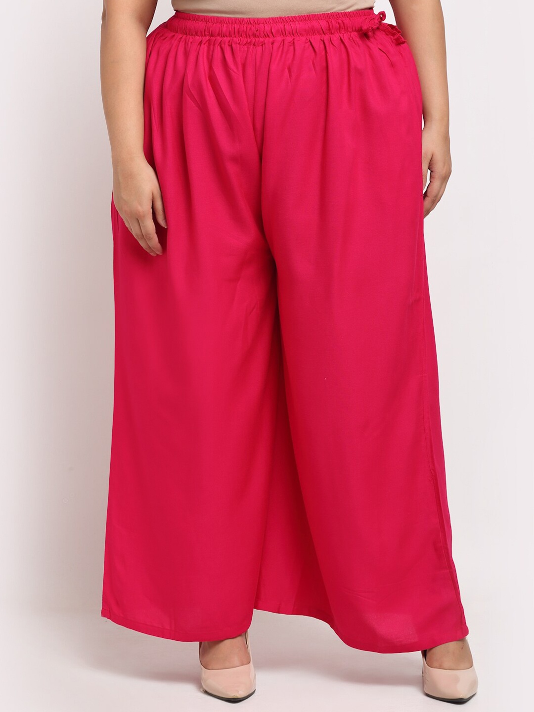 

TAG 7 Women Mid-Rise Wide Leg Ethnic Flared Palazzos, Pink