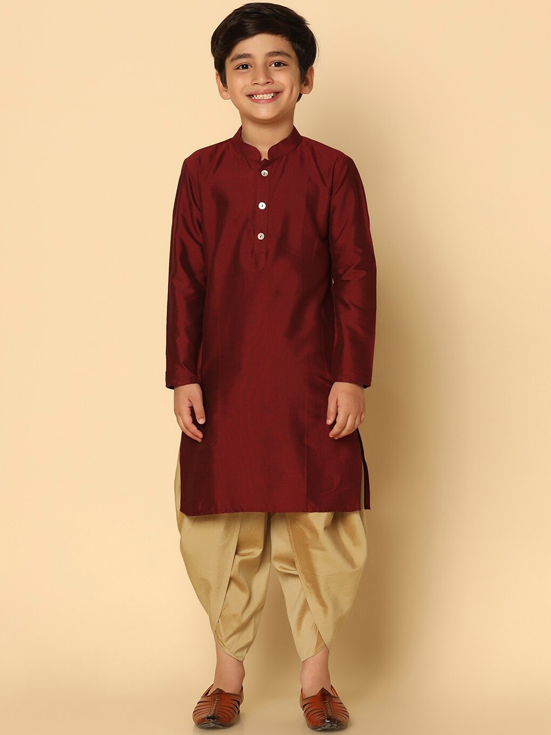 

KISAH Boys Mandarin Collar Kurta with Dhoti Pants, Maroon