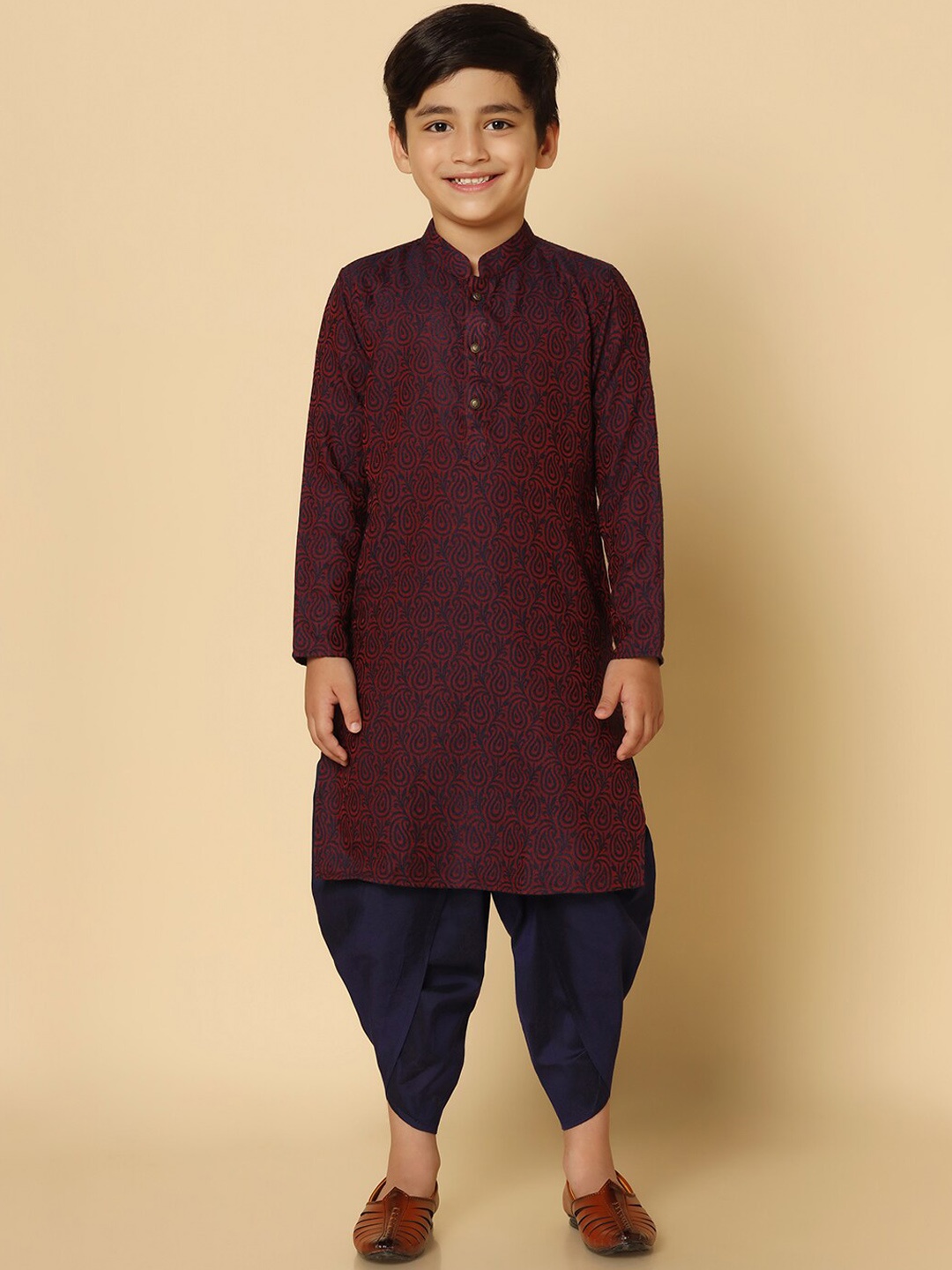 

KISAH Boys Paisley Regular Kurta With Dhoti Pants, Purple