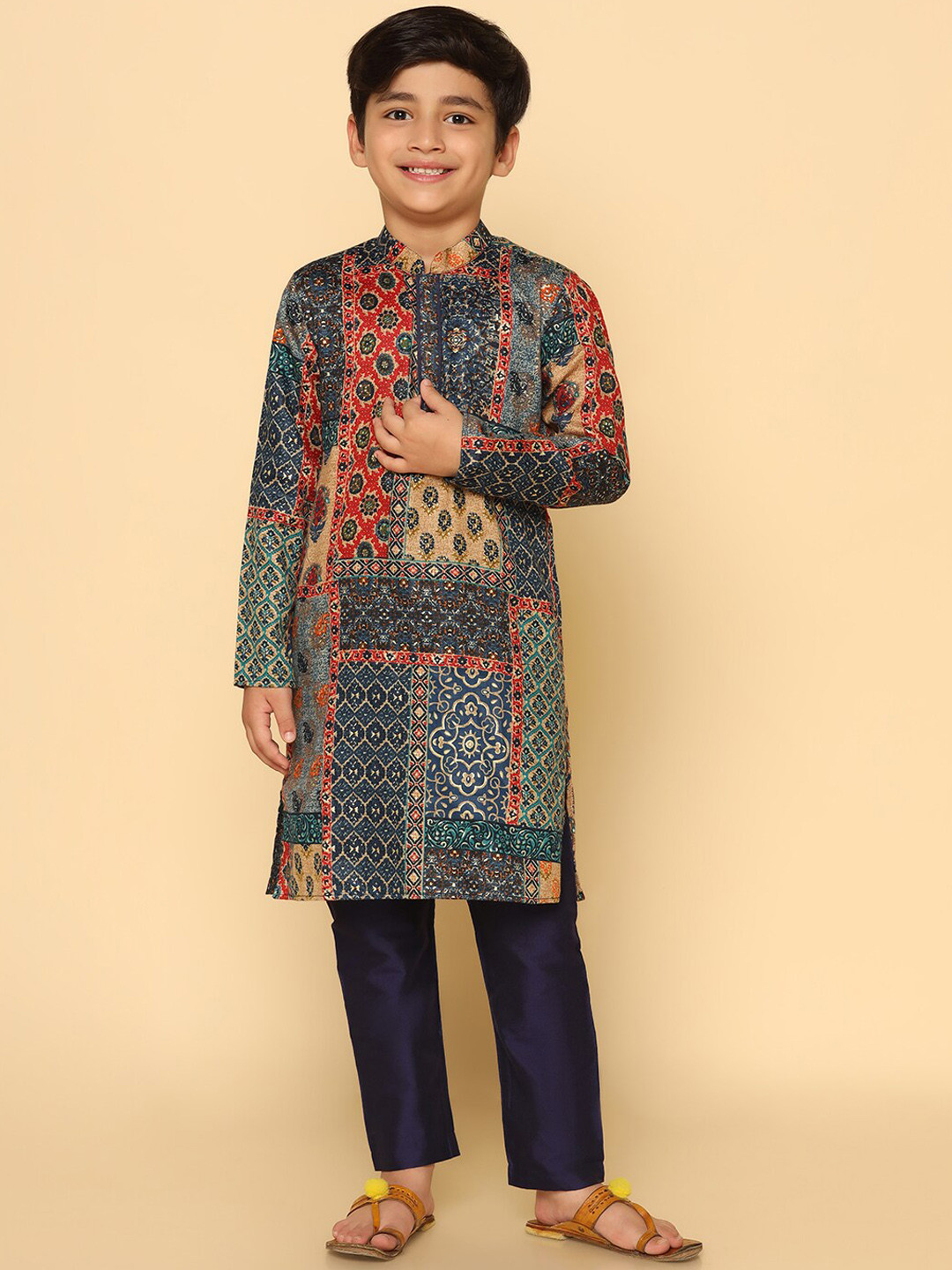 

KISAH Boys Ethnic Motifs Printed Regular Kurta With Pyjamas, Blue