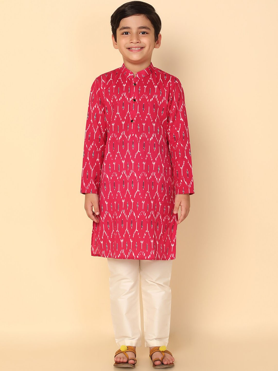 

KISAH Boys Ethnic Motifs Printed Regular Kurta With Pyjamas, Pink