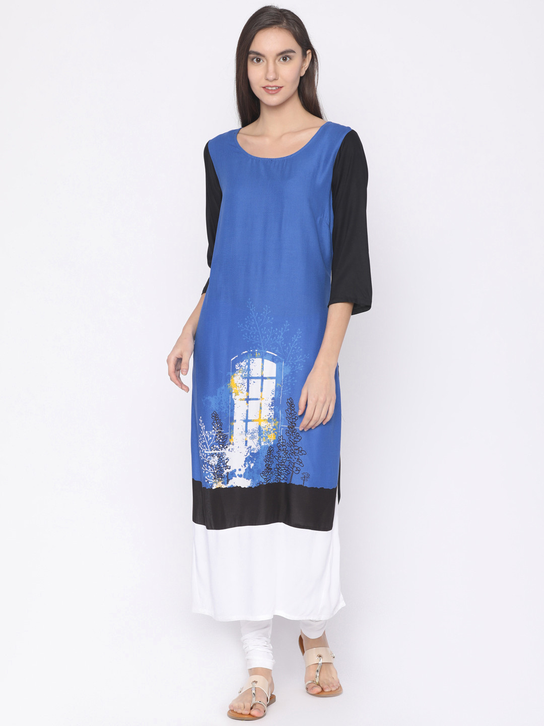 

RANGMANCH BY PANTALOONS Women Blue Printed Straight Kurta