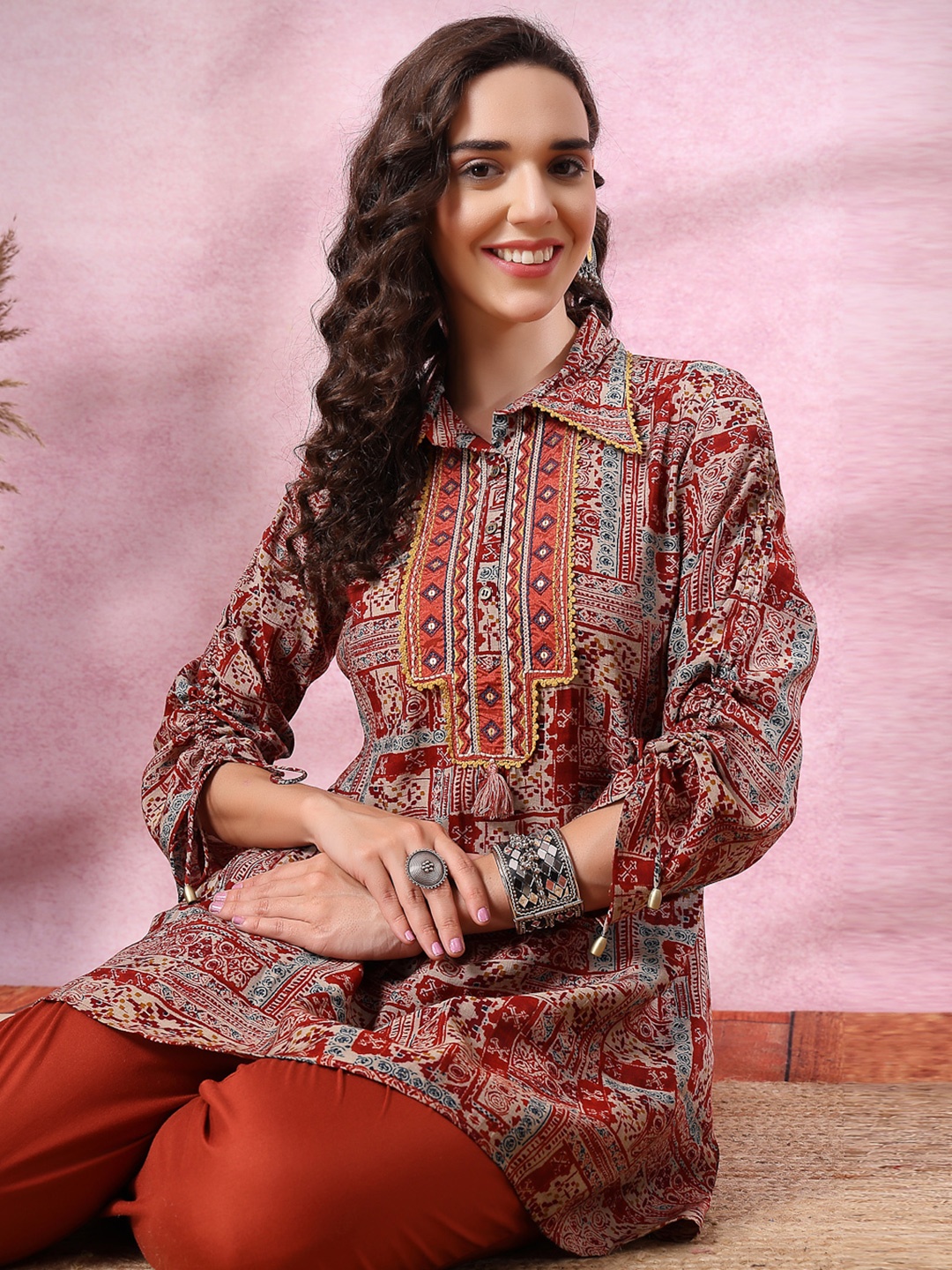 

Nayam By Lakshita Women Printed Tunic with Palazzos, Rust