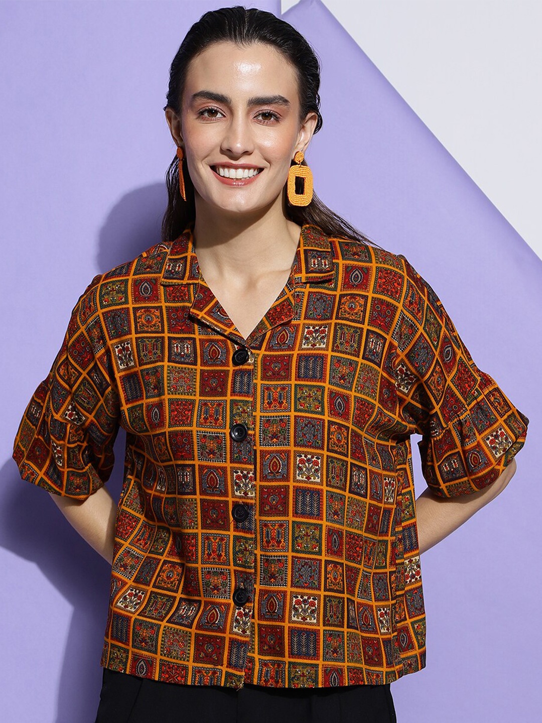 

J Turritopsis Classic Opaque Tartan Checked Oversized Casual Shirt, Yellow