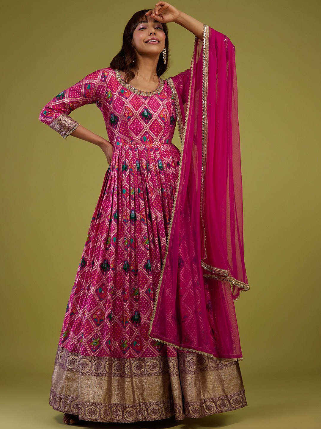 

KALKI Fashion Ethnic Motifs Printed Anarkali Ethnic Dress with Dupatta, Pink