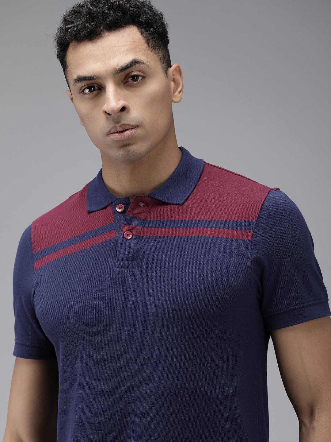 

Roadster Men Colourblocked Polo Collar T-shirt, Blue