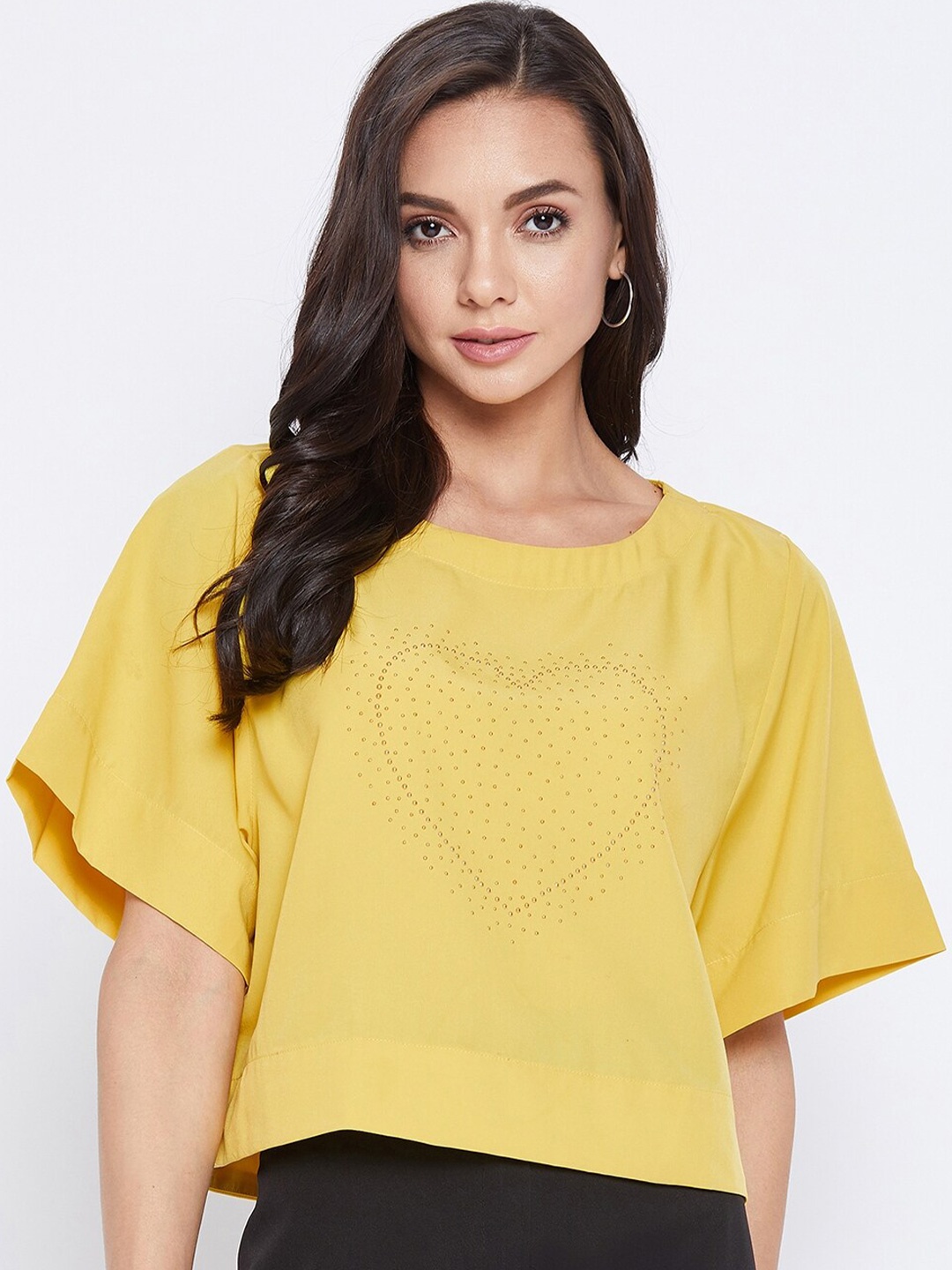 

BAESD Embellished Boxy Fit Crepe Crop Top, Yellow