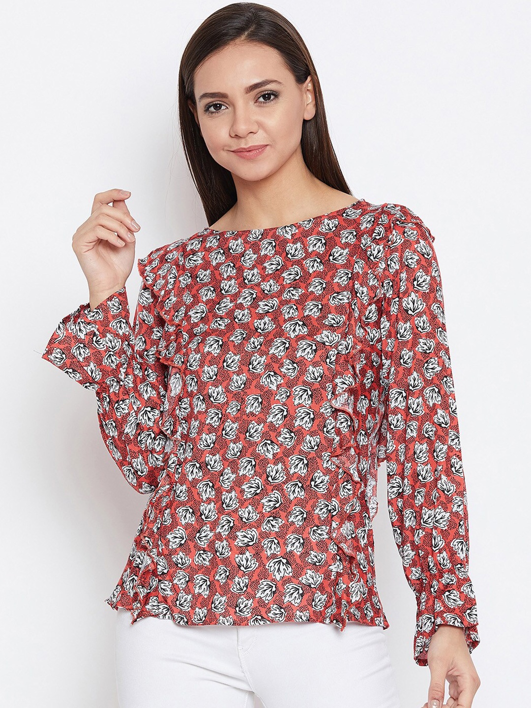 

BAESD Floral Printed Bell Sleeve Top, Peach