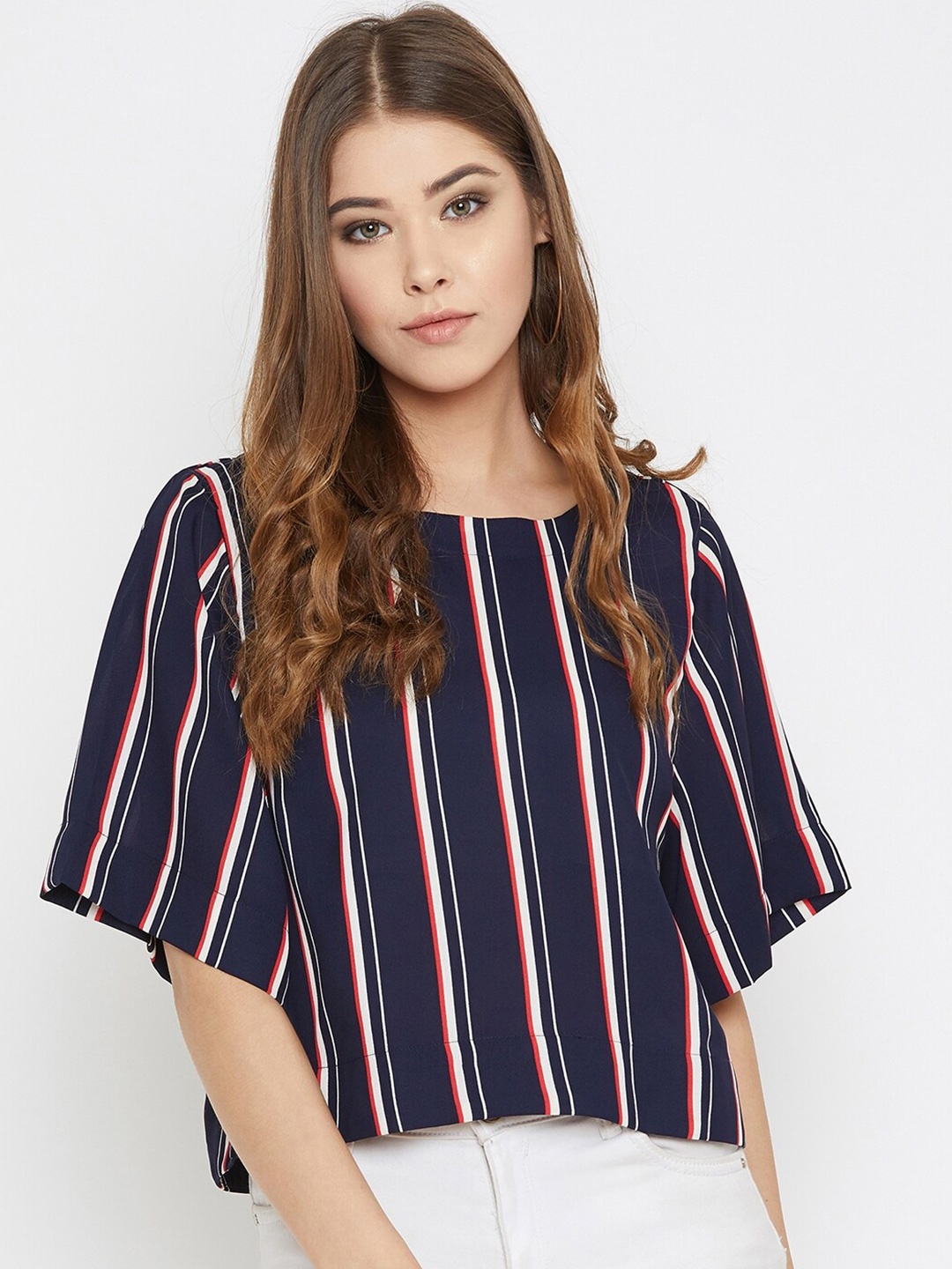 

BAESD Striped Flared Sleeve Regular Top, Navy blue