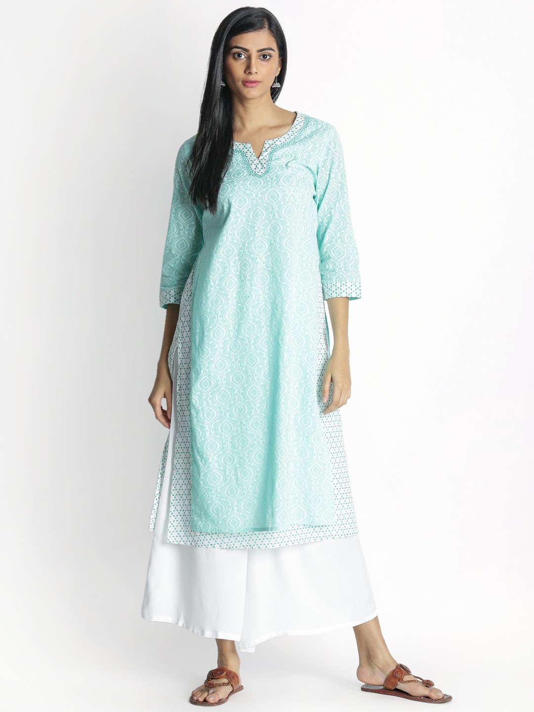 

RANGMANCH BY PANTALOONS Women Blue & White Printed Layered Kurta