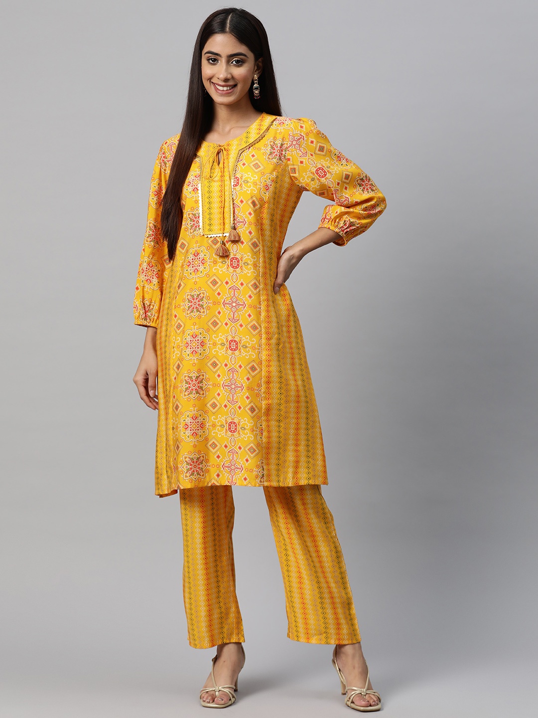 

Nayam By Lakshita Women Ethnic Motifs Printed Regular Kurta with Palazzos, Yellow