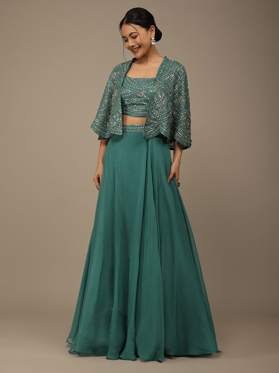 

KALKI Fashion Embroidered Thread Work Ready to Wear Lehenga & Choli With Cape, Blue