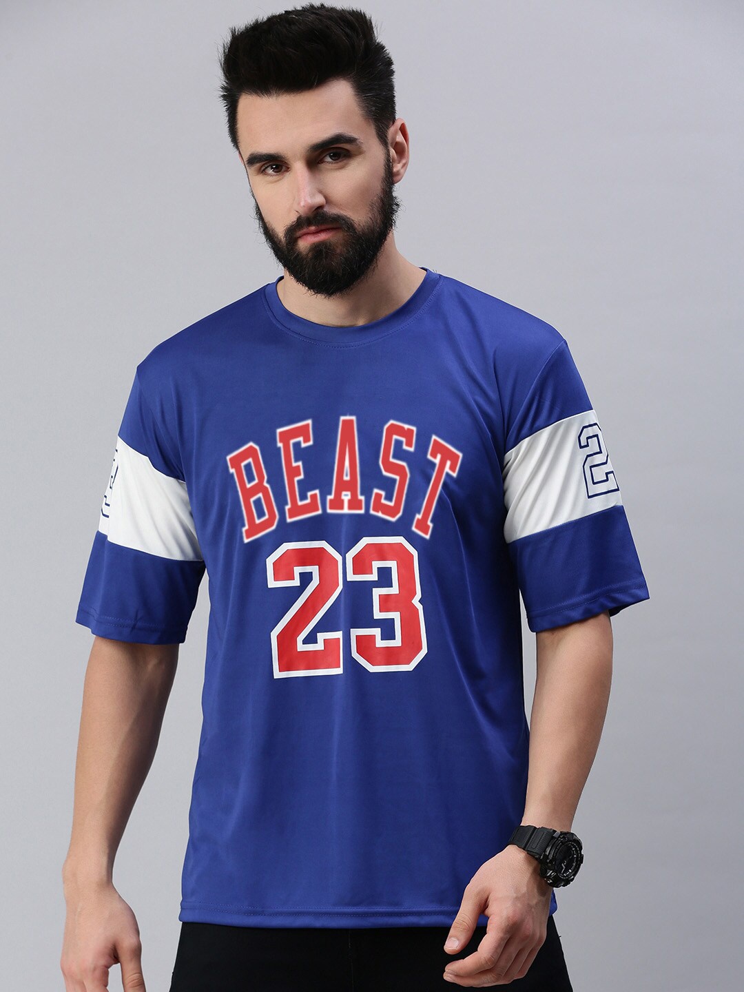 

Rodzen Typography Printed Oversized T-shirt, Navy blue