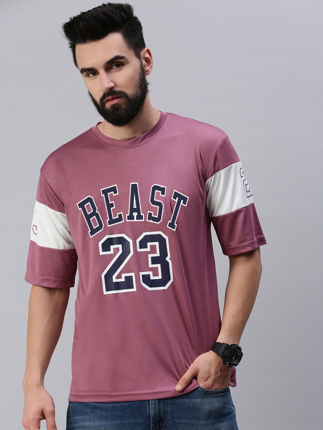 

Rodzen Typography Printed Round Neck Oversized Fit T-shirt, Mauve