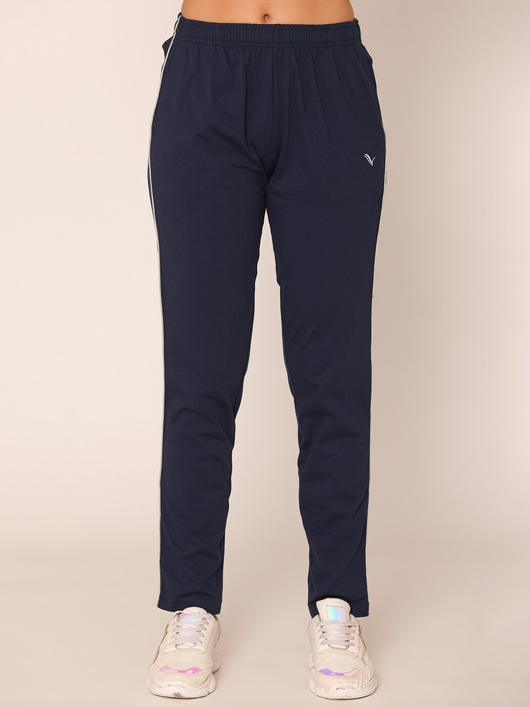 

Bonjour Women Ankle Length Cotton Slim Fit Track Pants, Navy blue