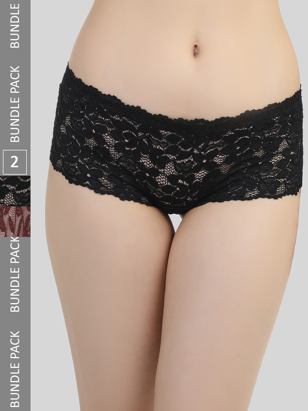 

SELFCARE Women Pack Of 2 Self Design Boy Short Briefs SN2114, Black