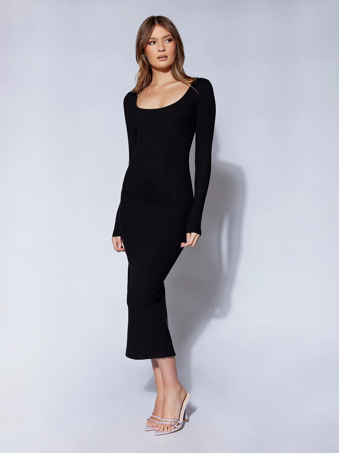 

Outcast Round Neck Long Sleeve Bodycon Midi Dress, Black