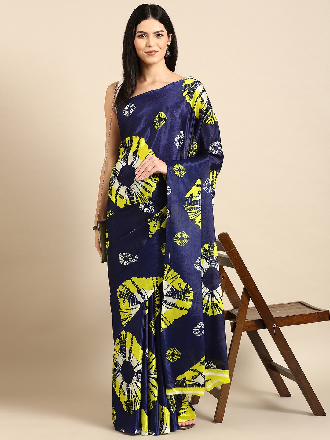 

HERE&NOW Abstract Printed Saree, Navy blue