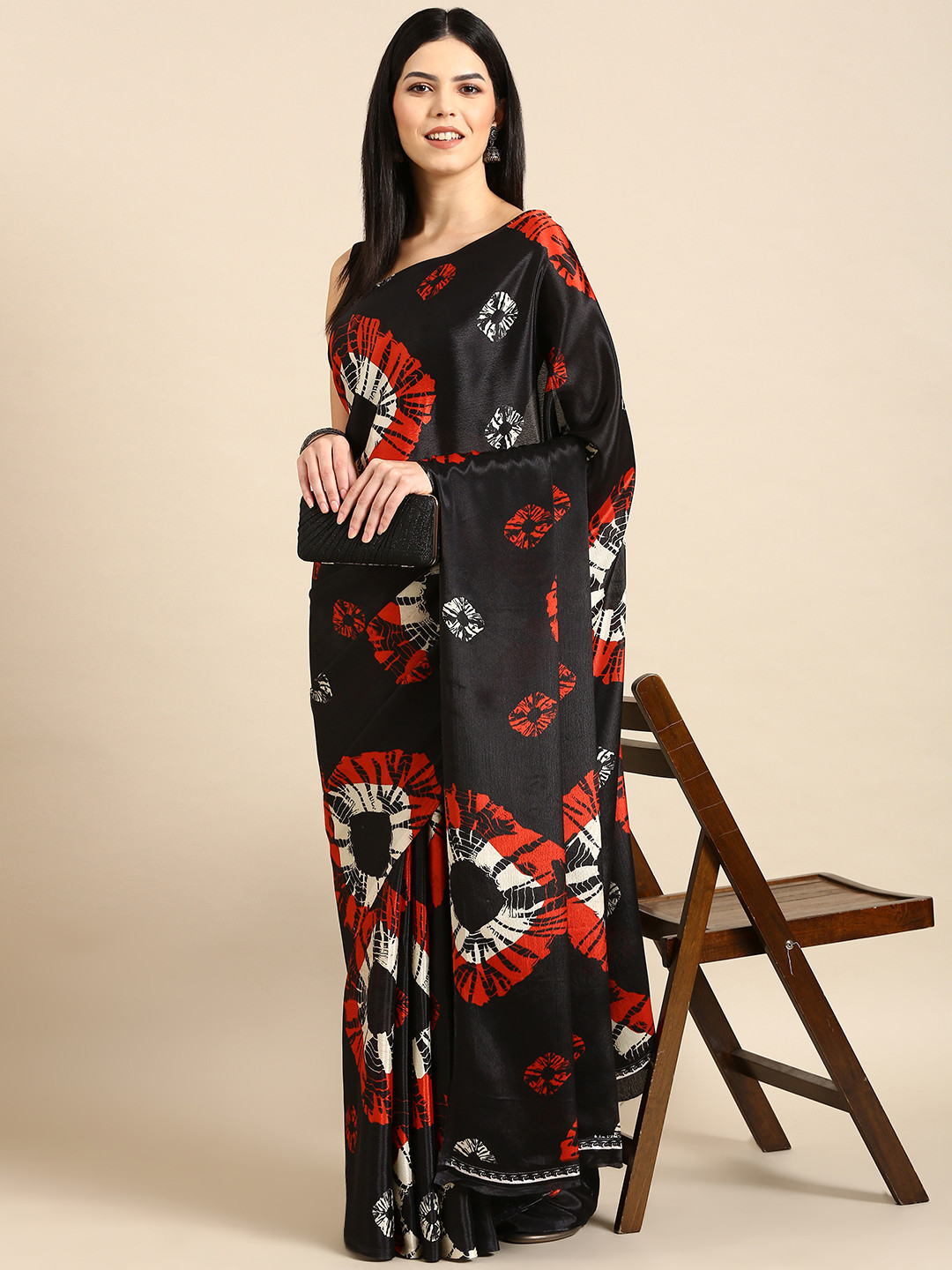 

HERE&NOW Abstract Printed Saree, Black