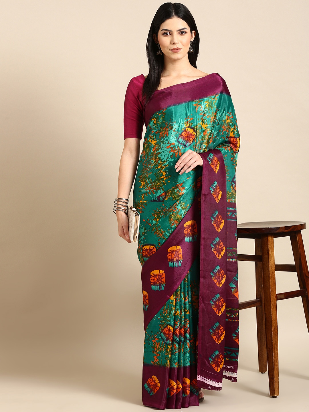 

HERE&NOW Abstract Printed Saree, Multi