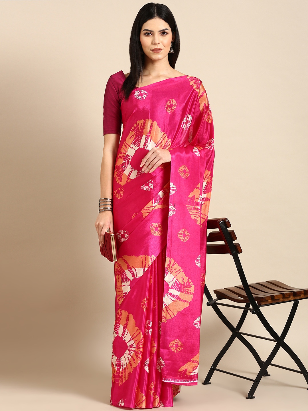 

HERE&NOW Abstract Printed Saree, Pink
