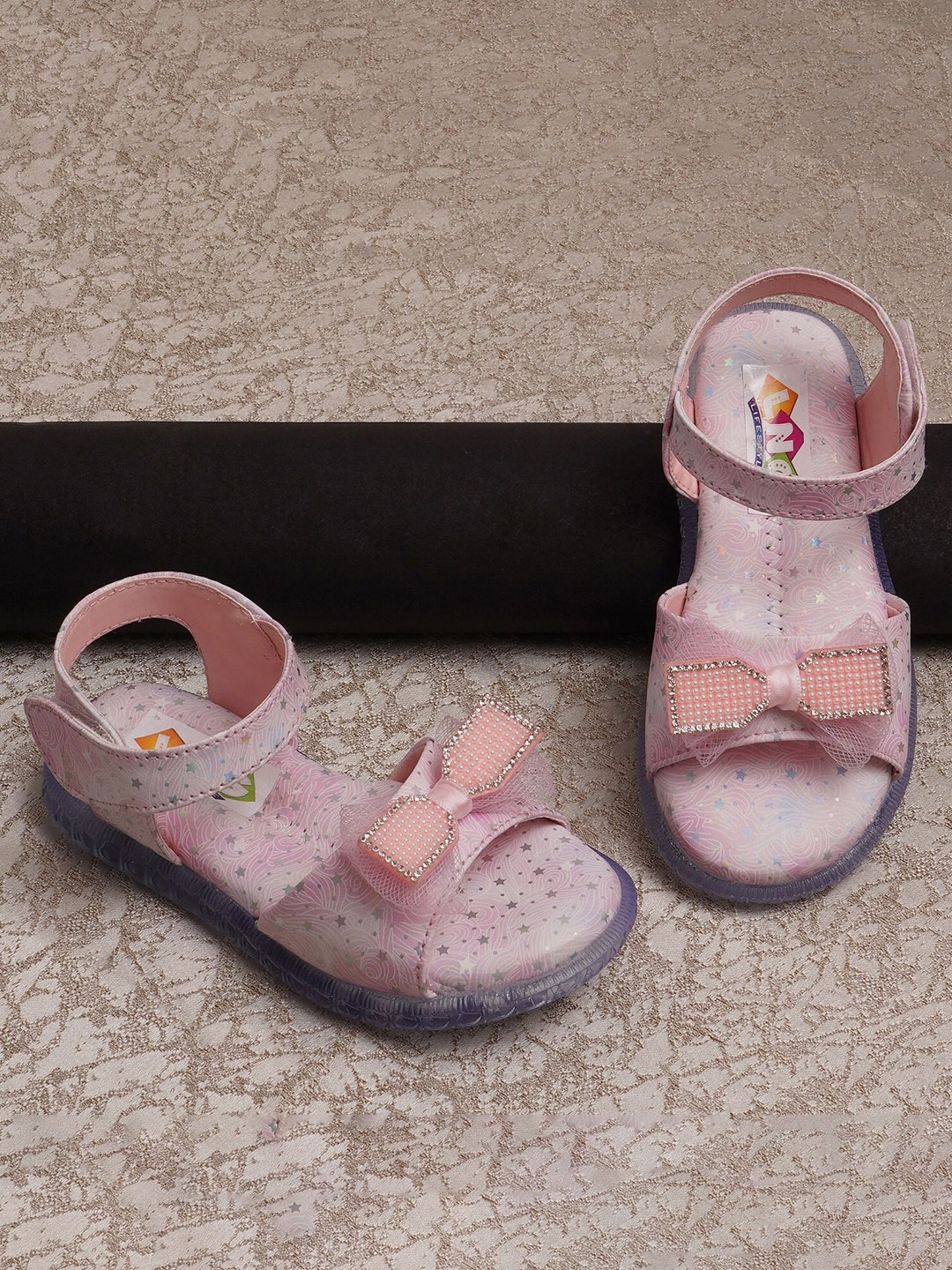 

LNG Lifestyle Girls Embellished Open Toe Flats With Bows, Pink