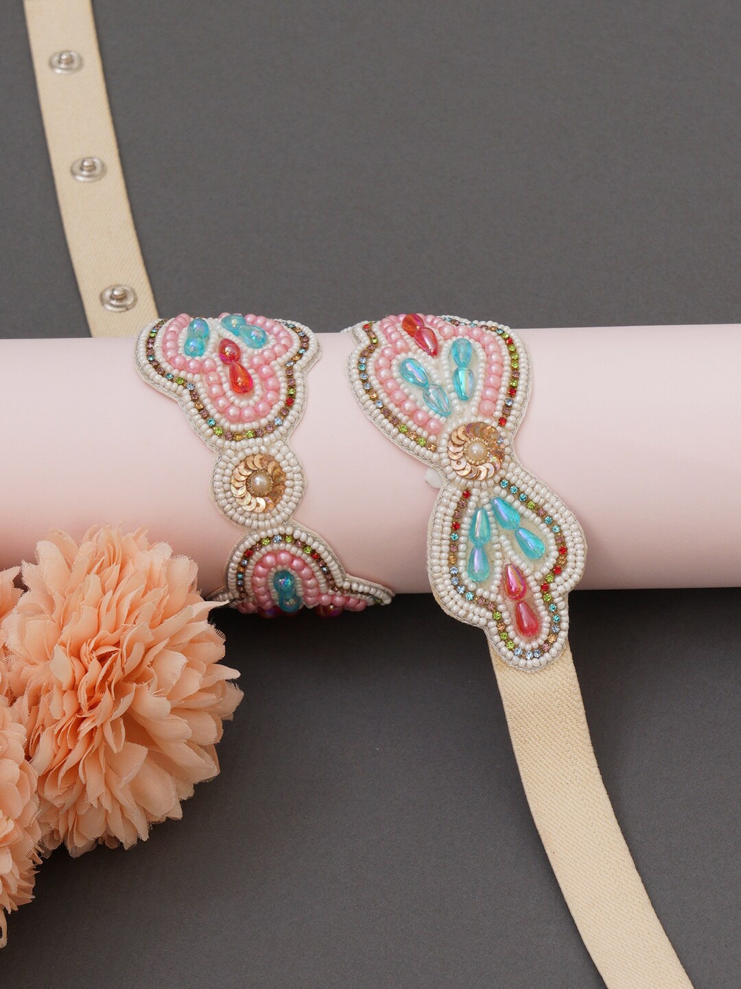 

FABBHUE Women Embellished Canvas Stretchable Belt, Cream