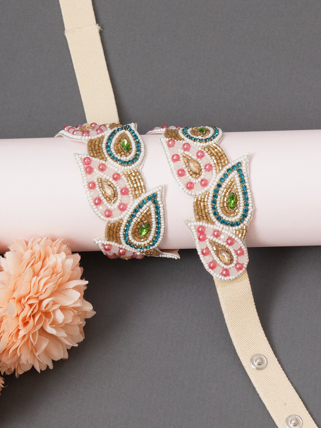 

FABBHUE Women Embellished Canvas Stretchable Belt, White