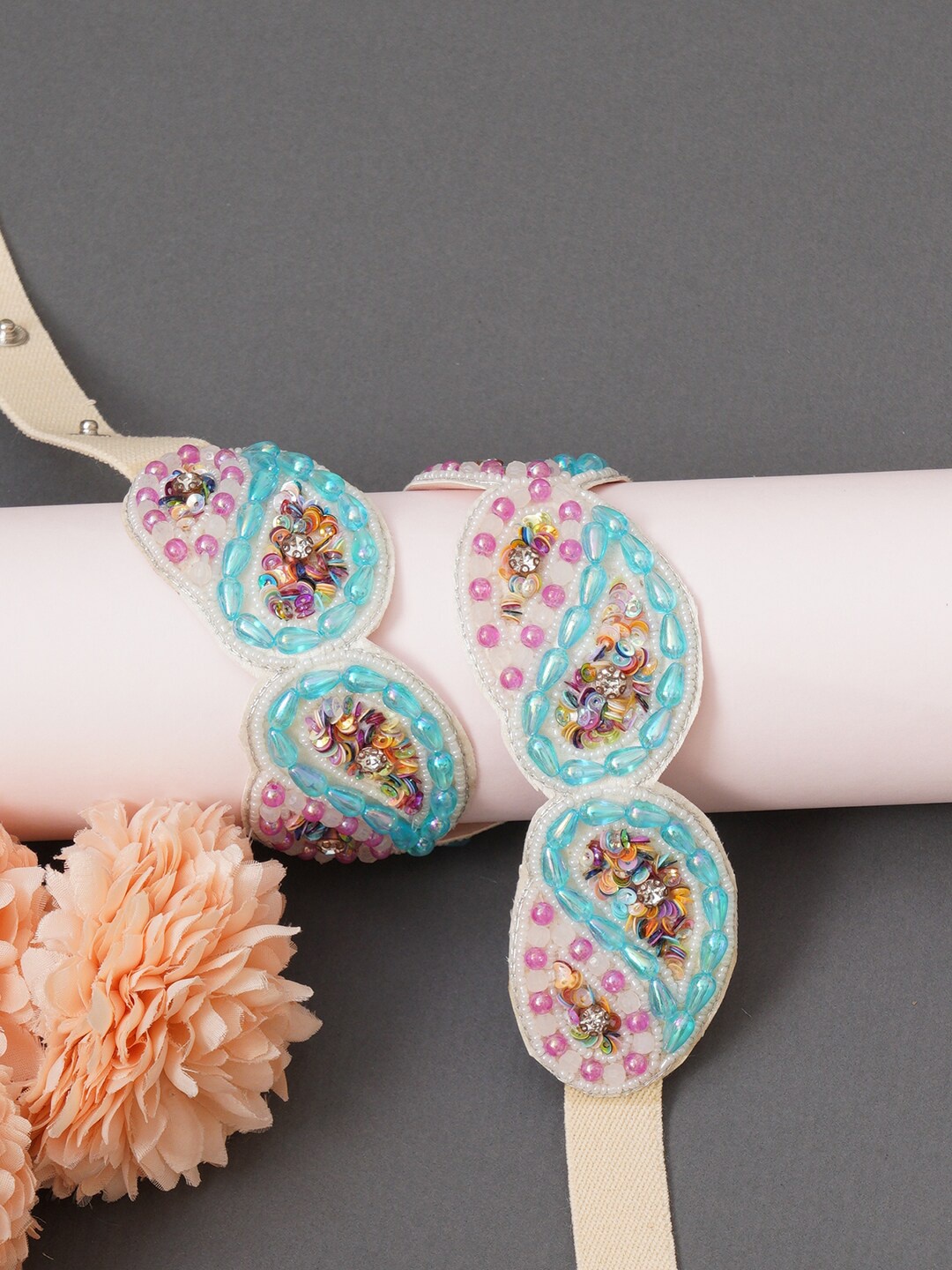 

FABBHUE Women Embellished Canvas Stretchable Belt, White