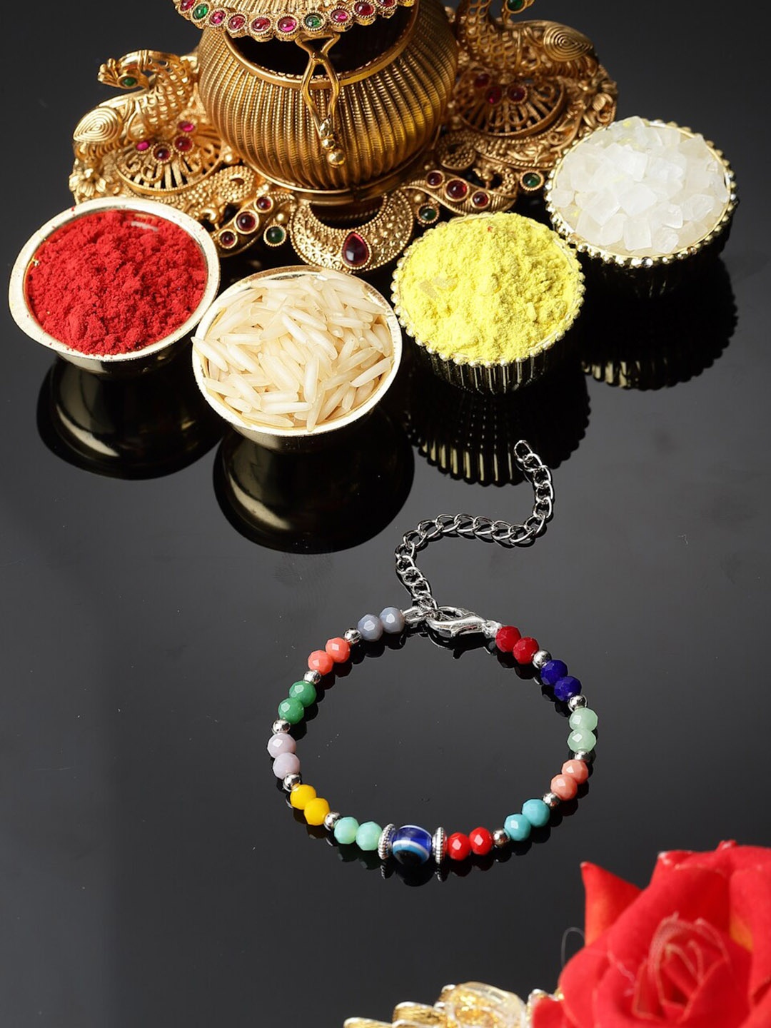 

ZENEME Artificial Stones-Studded Evil Eye Wraparound Rakhi, Multi