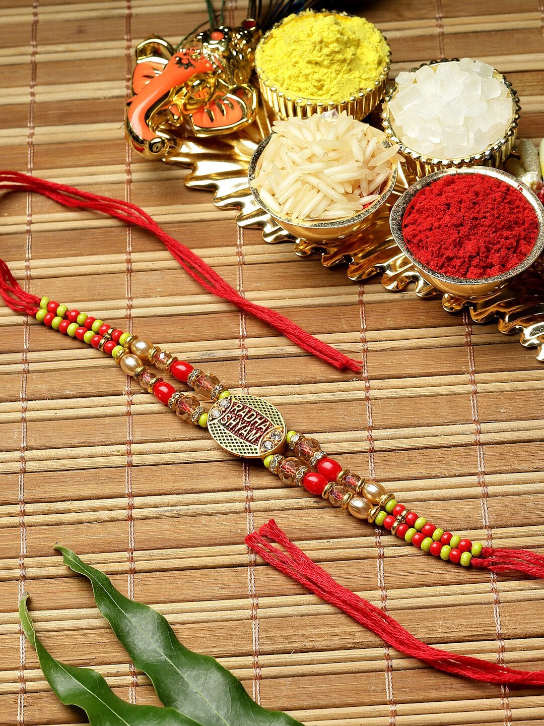 

ZENEME Radha Shyam Artificial Beads Thread Rakhi, Multi