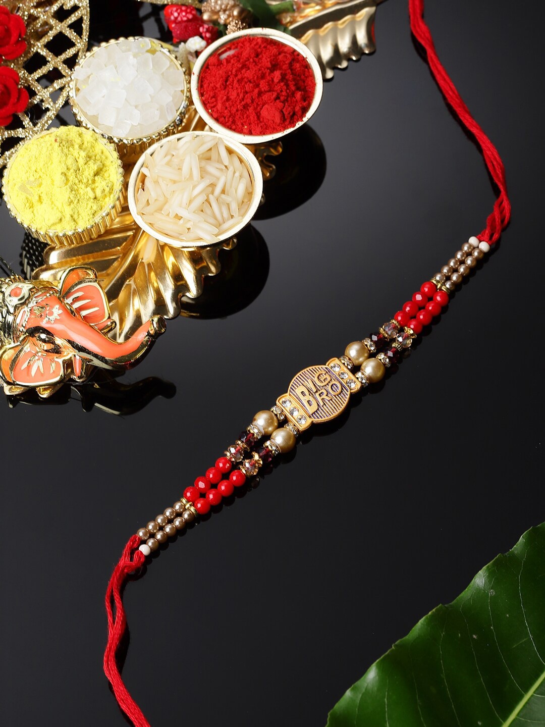 

ZENEME Big Bro Artificial Beads Thread Rakhi, Gold