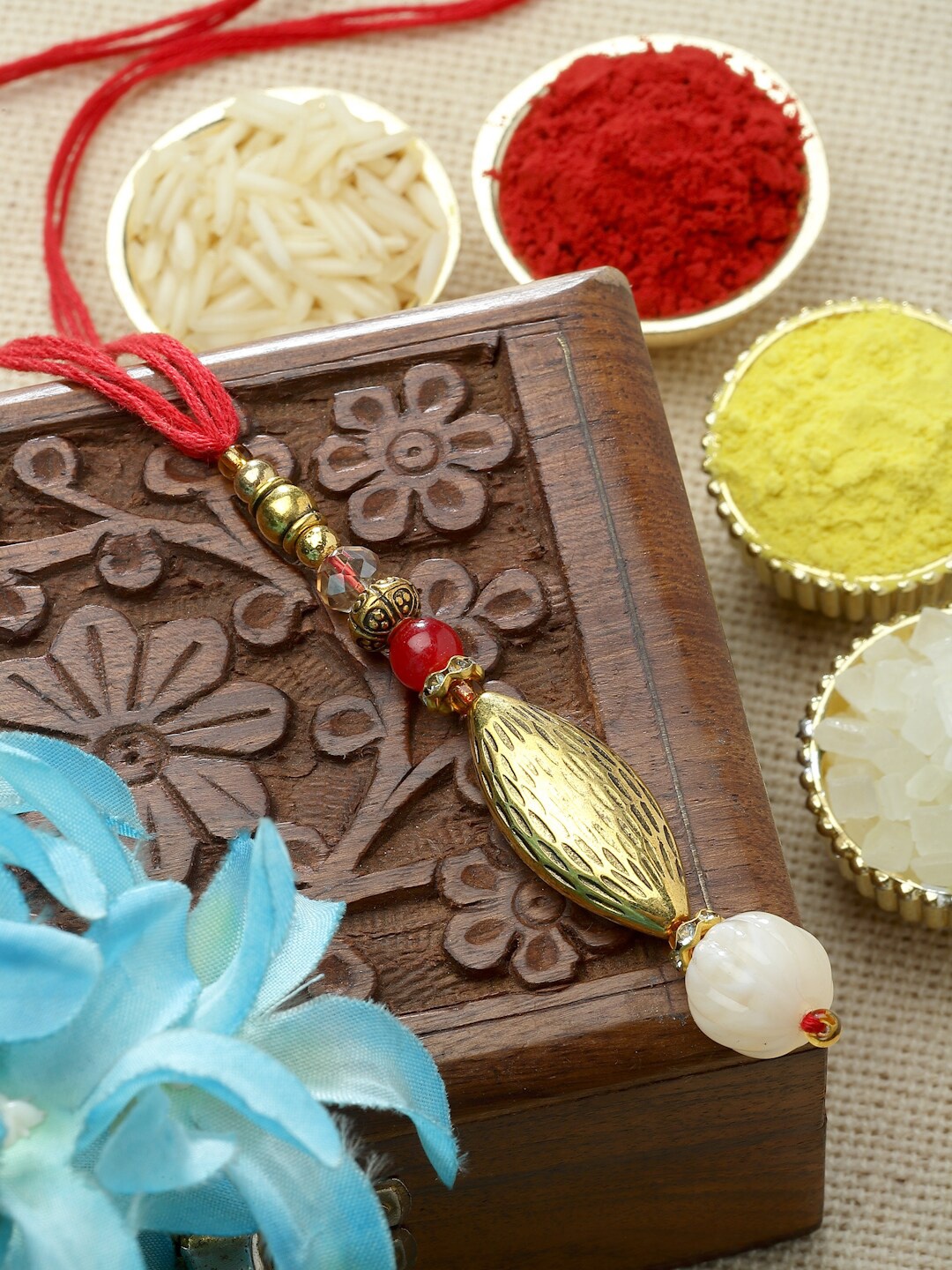 

ZENEME Gold-Toned Rakhi Gift Set, Red