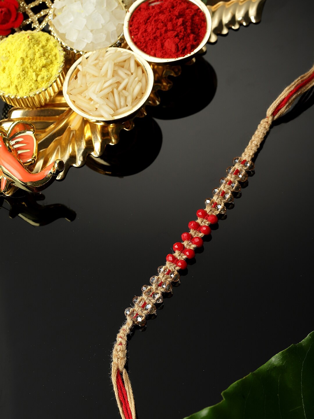 

ZENEME Studded Rakhi Gift Set, Red