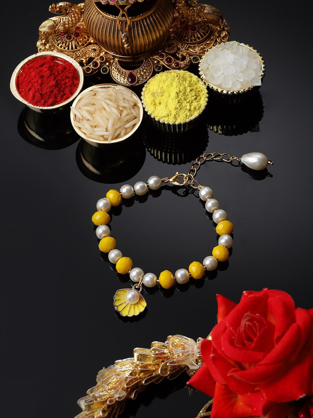 

ZENEME Enamelled Oyster Hanging Lumba Rakhi, Yellow