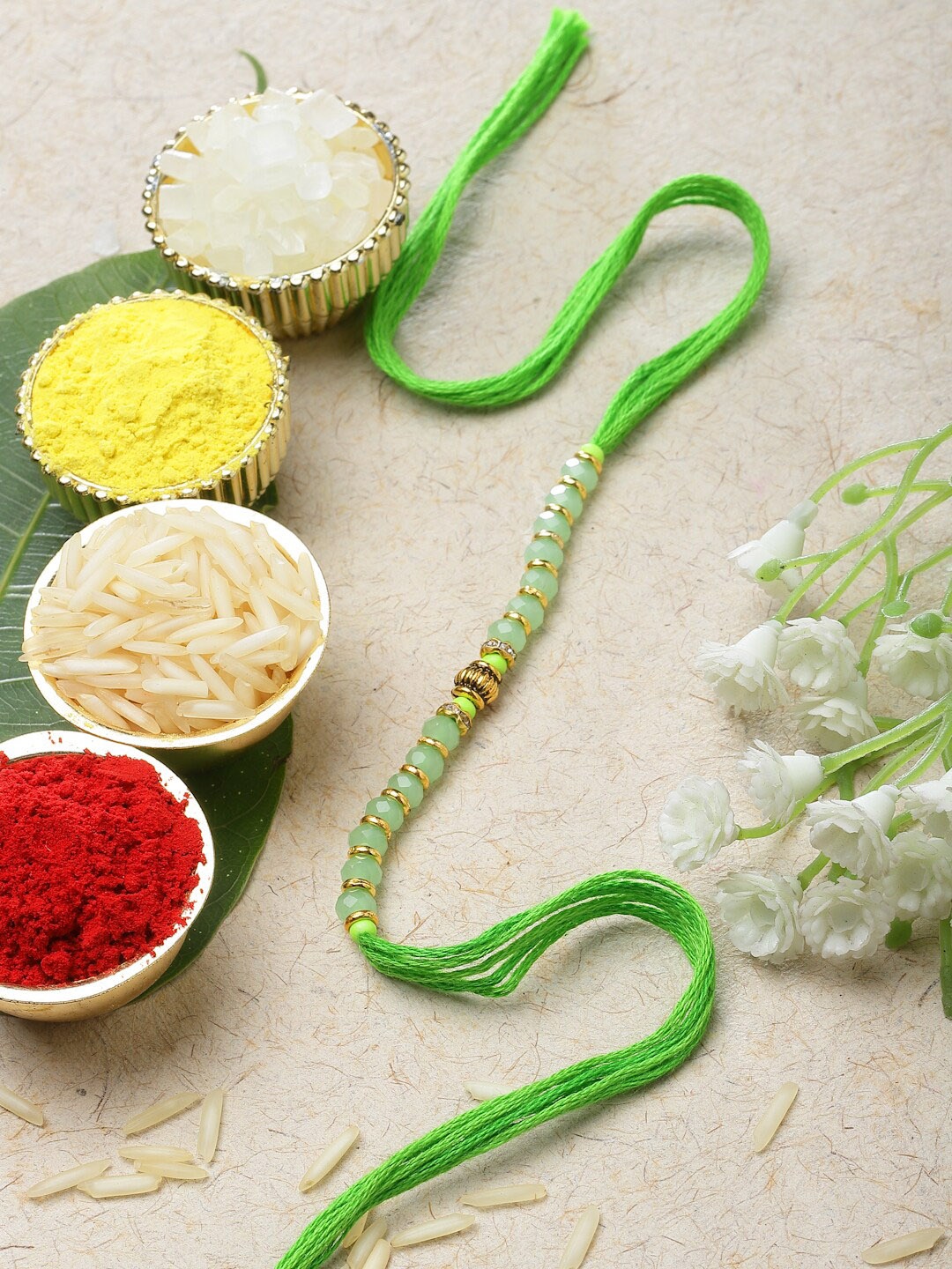 

ZENEME Beaded Thread Rakhi for Bhiaya, Lime green